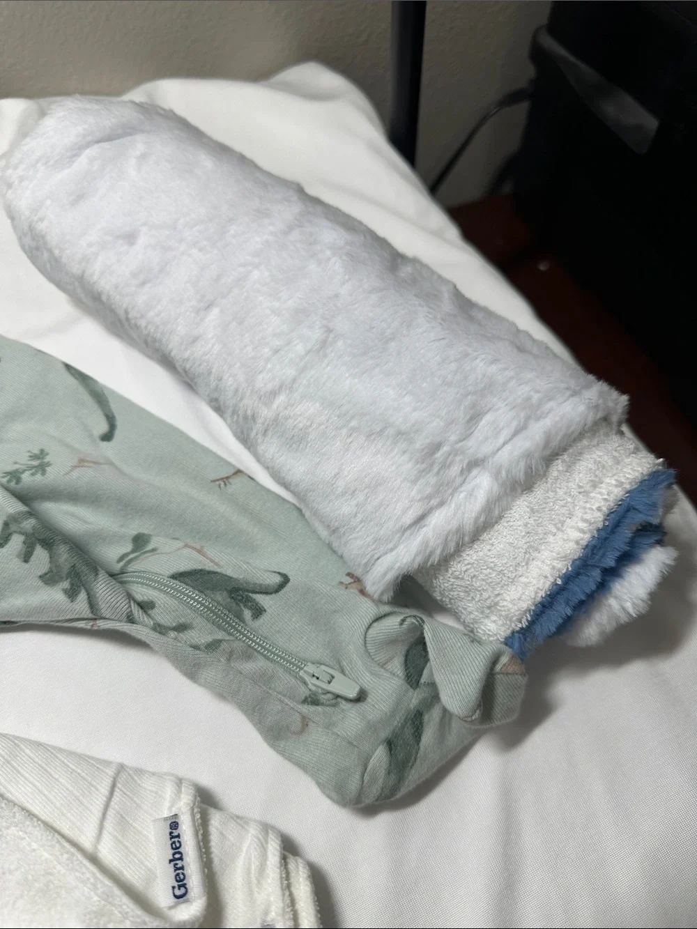 Carters Sage Green Dinosaur Sleeper with 3 bibs & 2 swankie Blankie Burb cloths